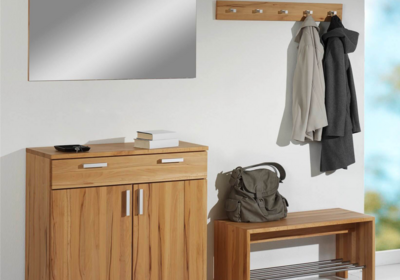 Holzschmiede Garderobe Kubus, Highboard in Kernbuche, Sitzbank in Kernbuche