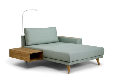 Wolkenweich Milla Lounge, Systempolstermöbel, Sofa Lounge mit Holzarmlehne und Holzfüßen, Sofa in Salbei