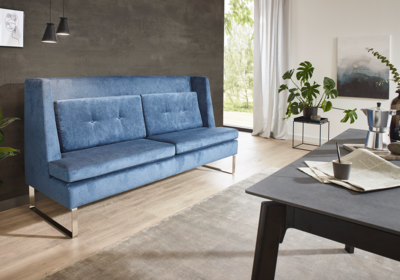 Wolkenweich Alto Diningsofa, Diningsofa in blau Velourstoff, Küchensofa, Hochlehnsofa